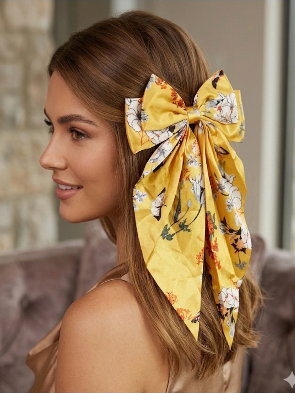 5/$25 Floral Yellow hair bow